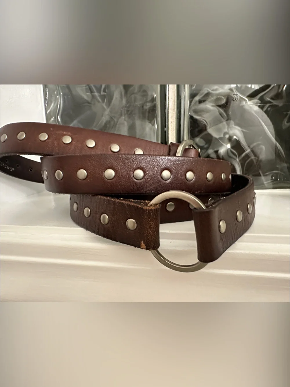 Silpada Brown Leather Studded Belt with Silver Accents Double Wrap